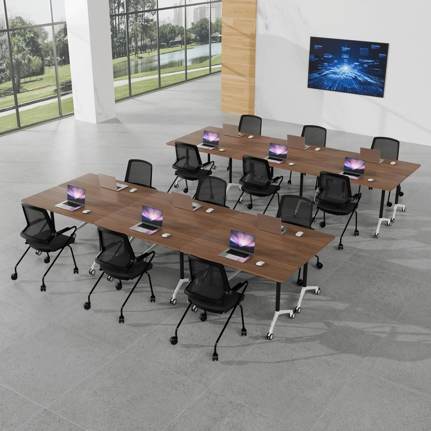 Conference Room Table with Flip-Top Design for Dynamic Meetings, Business Table Computer Desk with Heavy-Duty Frame,Foldable Seminar Meeting Tables for Home Office (4, A, 61IN)
