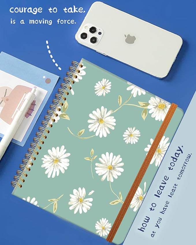Ruled Spiral Writing Notebook,A5 Hardcover Lined College Journal for Women Lady,Fashion Puppy Watercolor Strong Twin-Wire Binding with Premium Paper,8.4" X 6",Perfect for School,Office,Home Gifts(Beautiful Daisy)