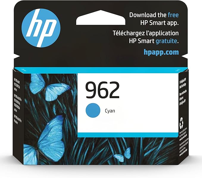 HP 962 Cyan Ink Cartridge | Works with HP OfficeJet 9010 Series, HP OfficeJet Pro 9010, 9020 Series | Eligible for Instant Ink | 3HZ96AN