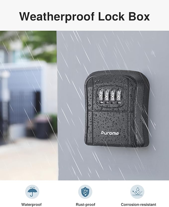 Puroma Key Lock Box Combination Lockbox Wall-Mounted Key Storage Box for House Keys, Resettable Code Safe Security Lock Box for Home, Office, Garage, Apartment Spare Key Storage (1 Pack, Black)