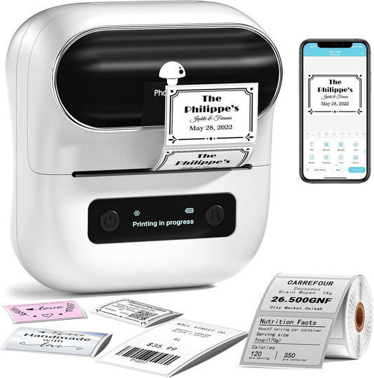 Phomemo Label Maker, M220 Barcode Printer, Bluetooth Thermal Label Printer, with Multiple Templates, Fonts, and Icons for Home, Kitchen, School, Office Organization