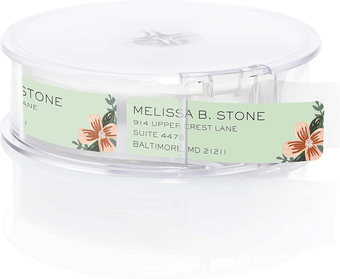 Mint and Pink Floral Rolled Address Labels/Roll of 250 Personalized Return Address Labels/Designer Return Address Stickers in Elegant Plastic Dispenser