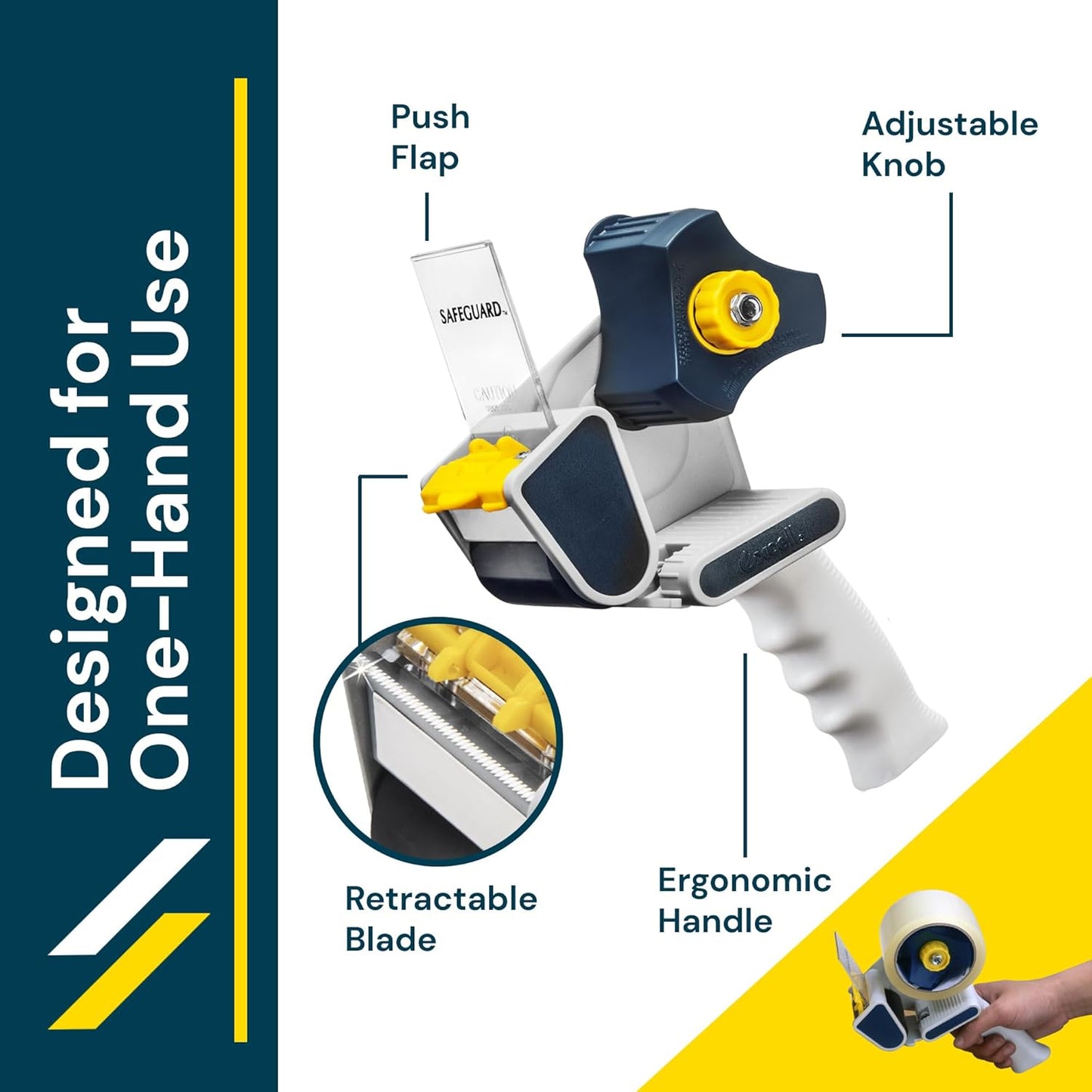 Excell EC-206 Safeguard Packing Tape Dispenser (2" Wide): Retractable Blade Cover for Safety, Push Flap for Smooth Cutting, and one-Hand use. Ideal for Shipping and Carton Sealing.(2Pack)