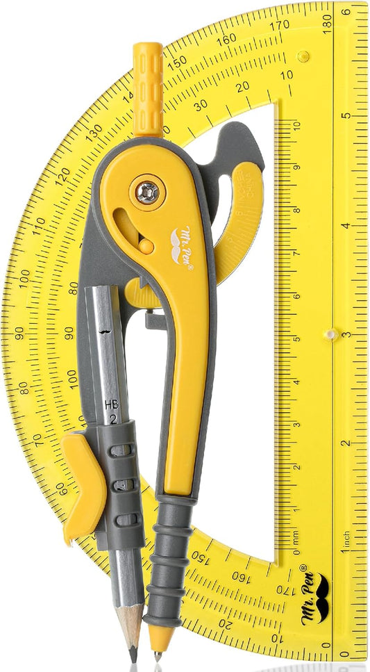 Mr. Pen- Compass and Protractor Set, Yellow, Compass Geometry Tool, Protractor and Compass Set, Compass Drawing Tool, Drawing Compass, Geometry Compass, Math Compass for Geometry