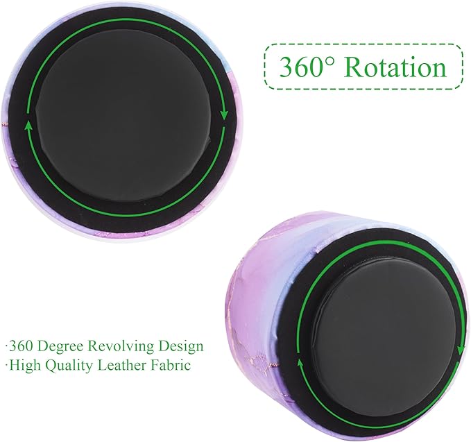 Round Leather Art Supply Organizer,Remote Control Holder,360-degree Rotating Pen Organizer with 4 Compartments(1-Purple Blue Splash Ink)