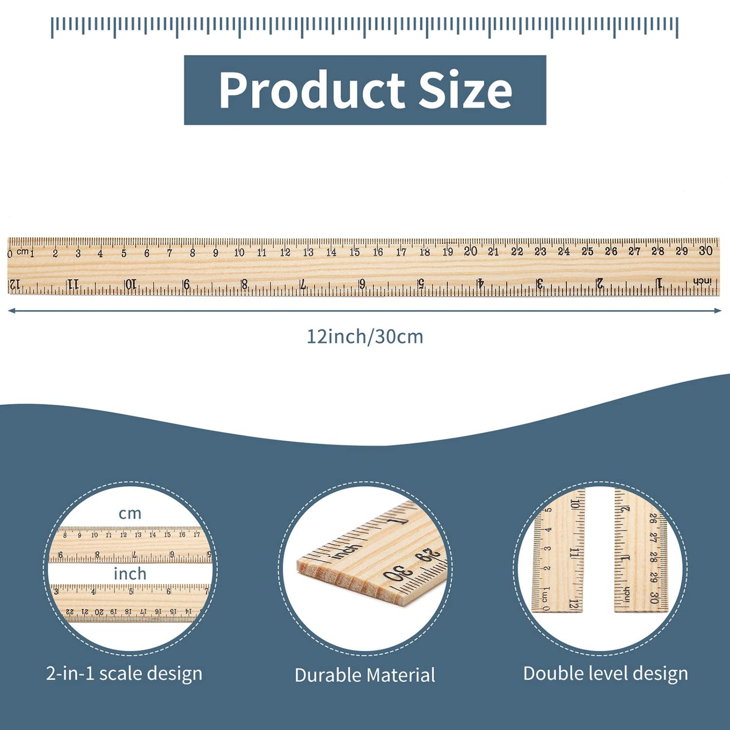 25 Pack Wooden Ruler 12 Inch Rulers Bulk Wood Measuring Ruler Office Ruler 2 Scale