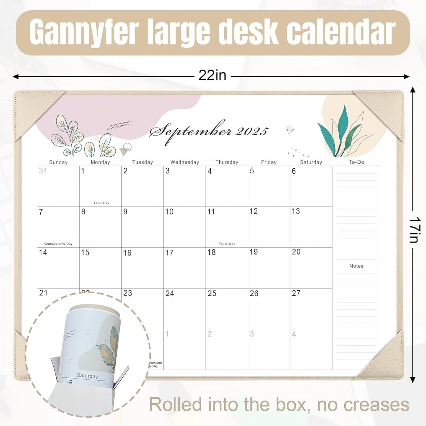 Gannyfer Desk Calendar 2025-2026 with Desktop Mat - 18 Month Large Table Calendar, 22" x 17" Desktop Pad Calendar for Planning and Organizing In Your Family, School or Office(6 Stickers Included) (White)