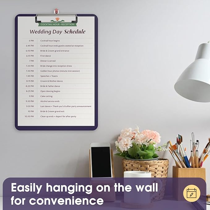 Plastic Clipboards 2 Pack, A4 Purple Clip Board 8.5x11 for Classroom, Students, Kid, Woman, Size 9" x 12.5" with Low Profile Clip, Office & School Supply