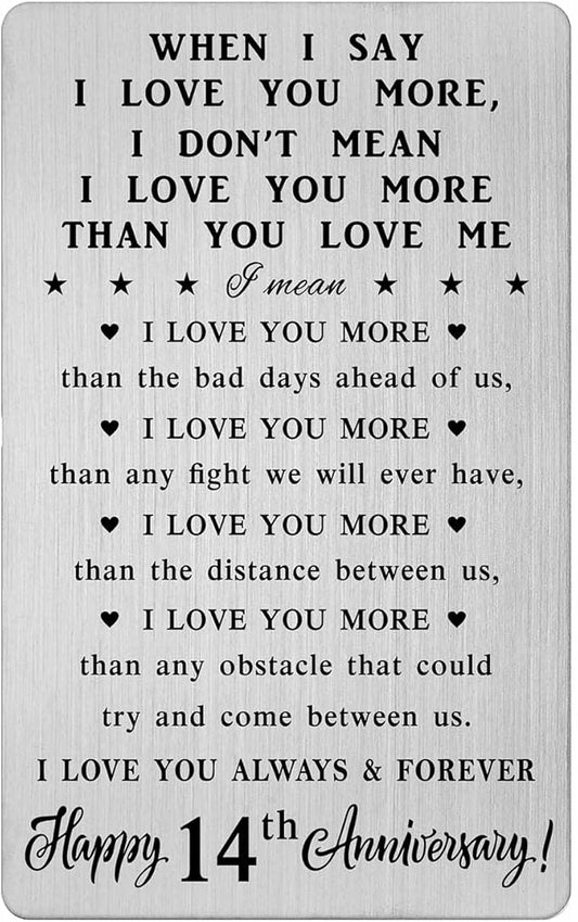 CPLJW 14th Anniversary Wallet Card Gifts for Husband, 14 Year yr Anniversary Romantic Gifts for Men Him, 14 Year Sweet Wedding Wallet Card Gift