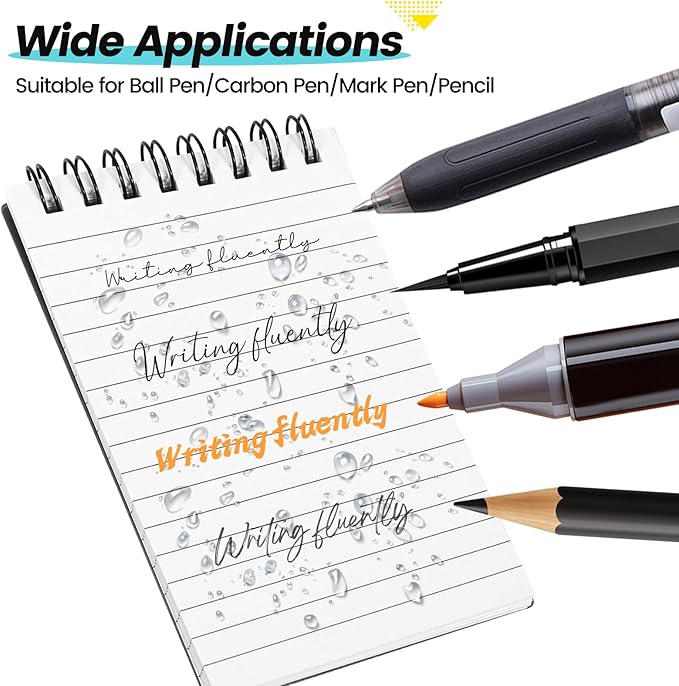 6 Pack Waterproof Pocket Notebooks, 3x5 Small Notepads, Mini Top Spiral Notebook, Lined College Ruled Paper, Tiny Memo Pads for Home, Office, Work, School, or Travel