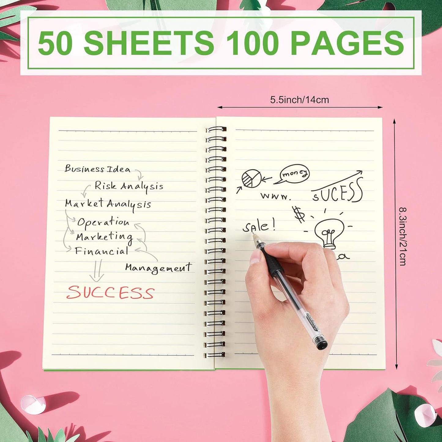 Yahenda Spiral Notebook Bulk A5 Journal Lined 8.3'' x 5.5'' Writing Composition Paper Small Notepad Subject Notebook for Students Office Business Back to School Supplies(Pink,Light Green,18 Pcs)