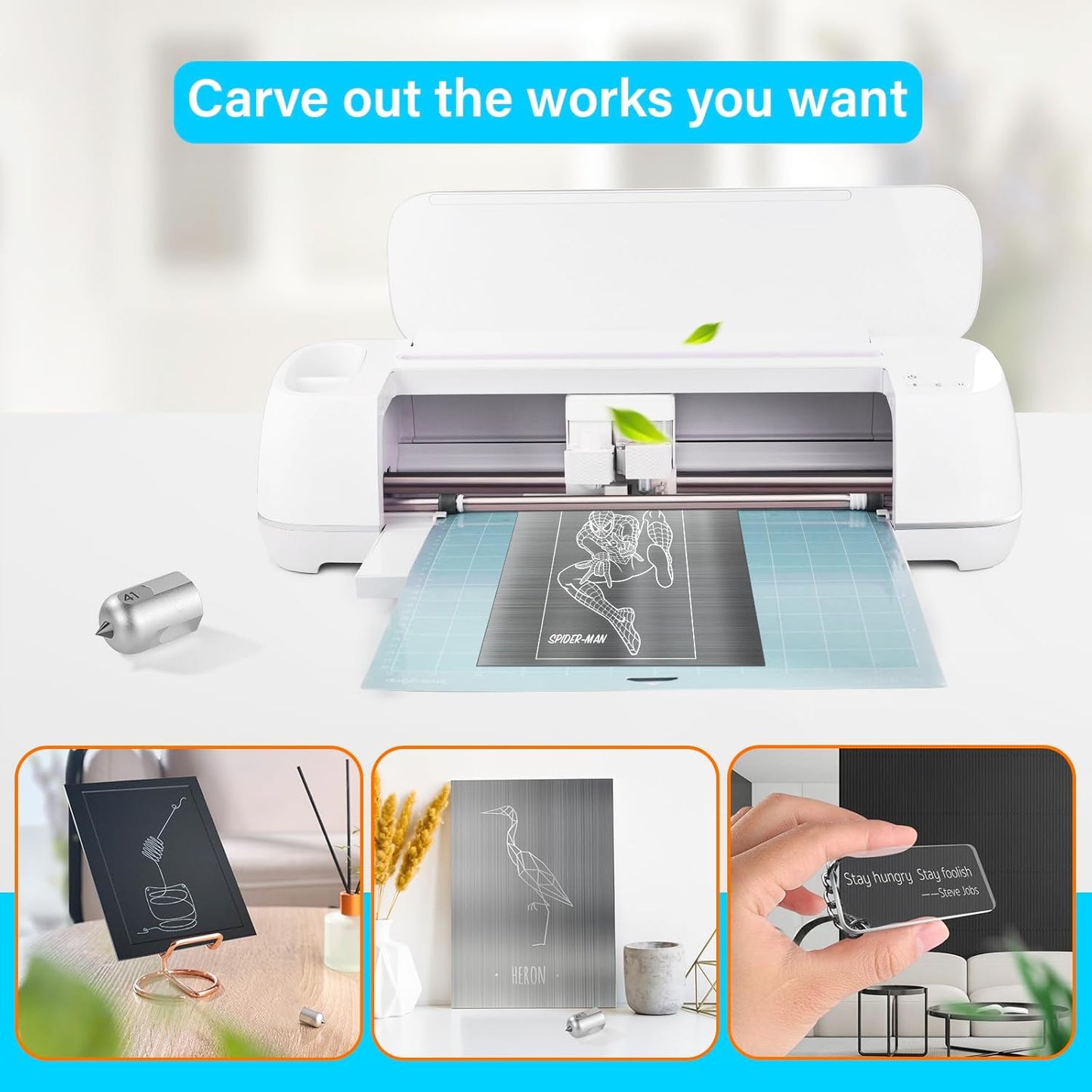 Engraving Tip for Maker Cutting Machines - Premium Carbide Steel Engraving Tool for Flat, Soft Metals, Leather, Acrylic, Plastic, Anodized or Sublimated Aluminum