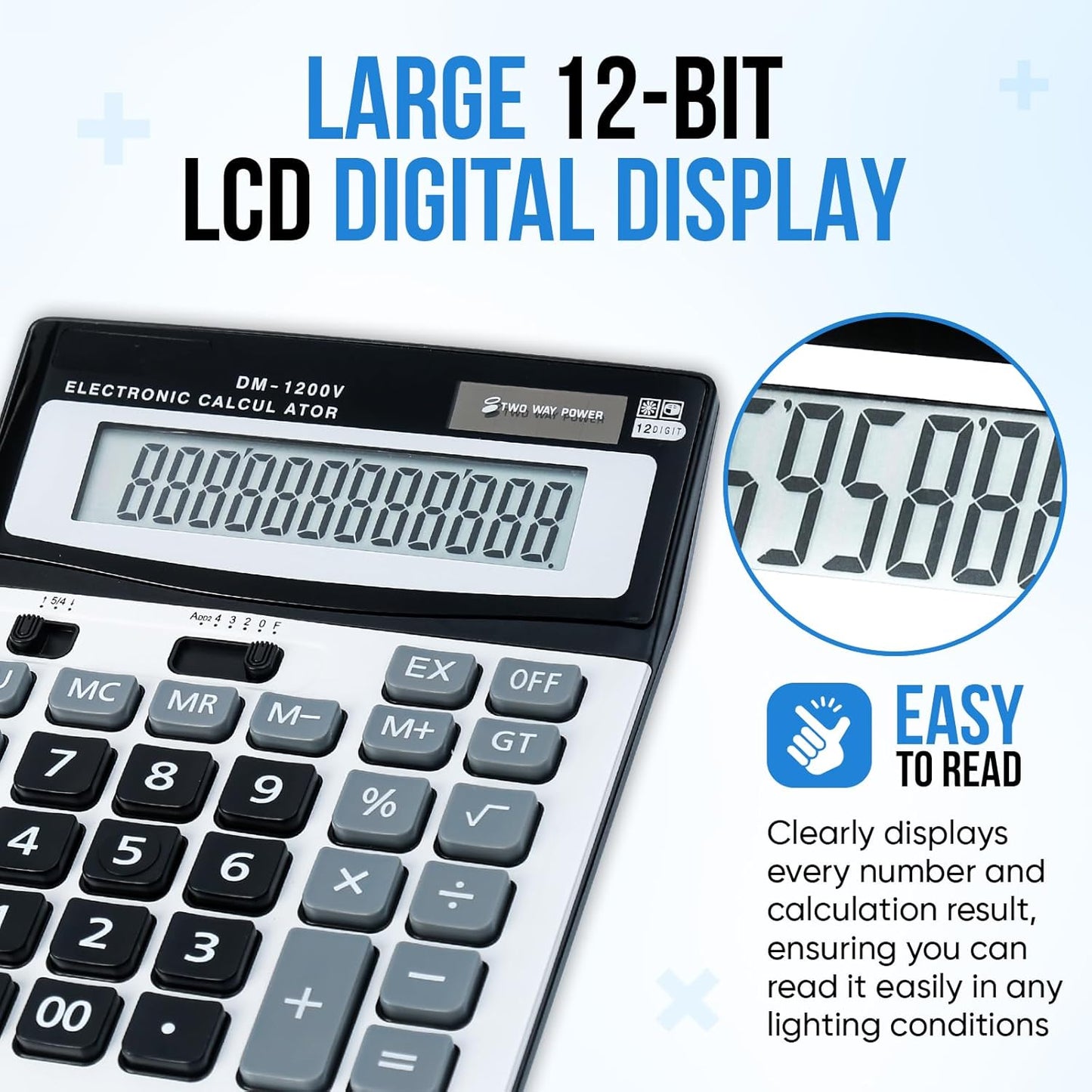 Calculator, 12-Digit Large LCD Display Calculators Desktop, Dual Powered Calculators for Office/School, Big Button Basic Desk Calculator with Standard Function