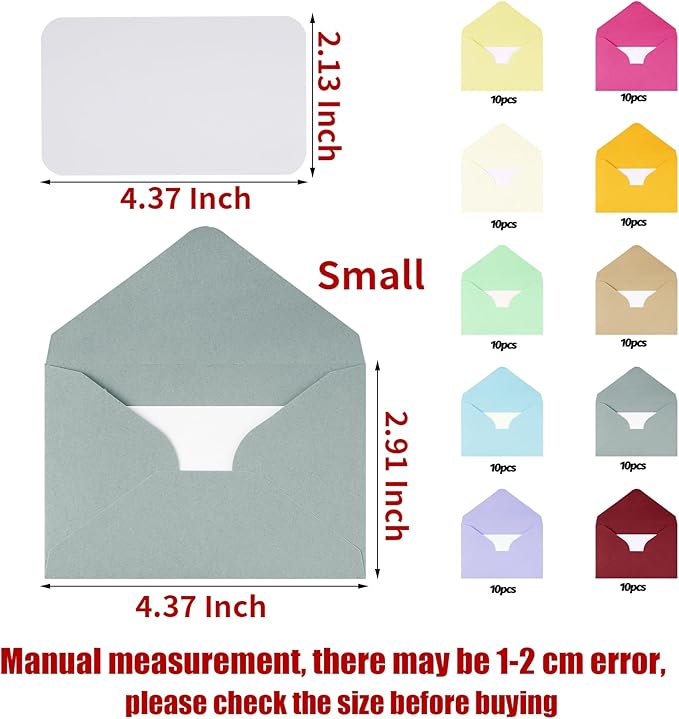 jiebor 100 Sets Small Envelopes with Small Blank Gift Business Card Wedding Invitation Pocket Envelopes for Graduations Wedding Shower Holiday 4.37 x 2.91 Inch Light Color