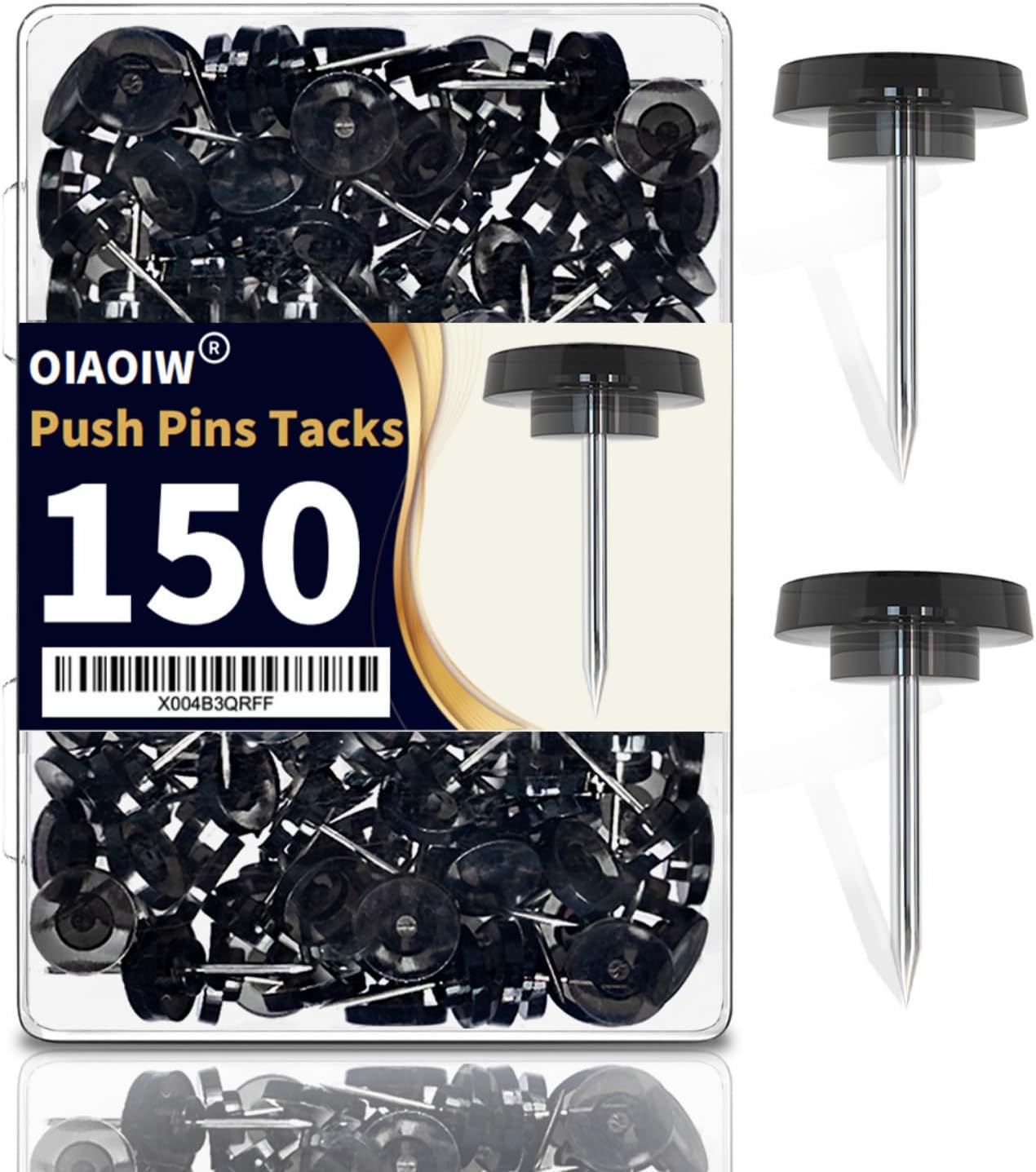 150 PCS Flat Black Push Pins for Wall Clear Thumb Tacks for Walls Flat thumbtacks Push pin for Bulletin Board Shadow Box Display Thumbtack for Cork Board