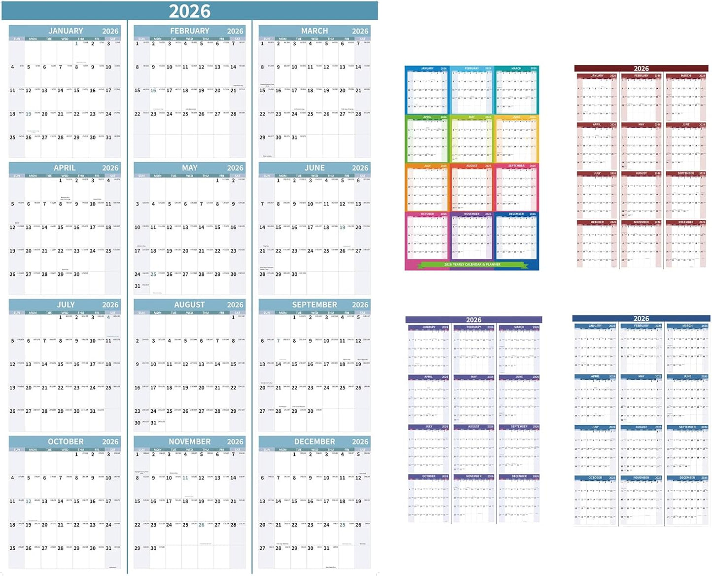 2026 Wall Calendar 34.8" x 22.8" Large Vertical Yearly Wall Hanging Calenda with Julian Date Thick Paper Calendar 12 Month Annual Wall Planner for Wall Office Fridge(Light Blue)