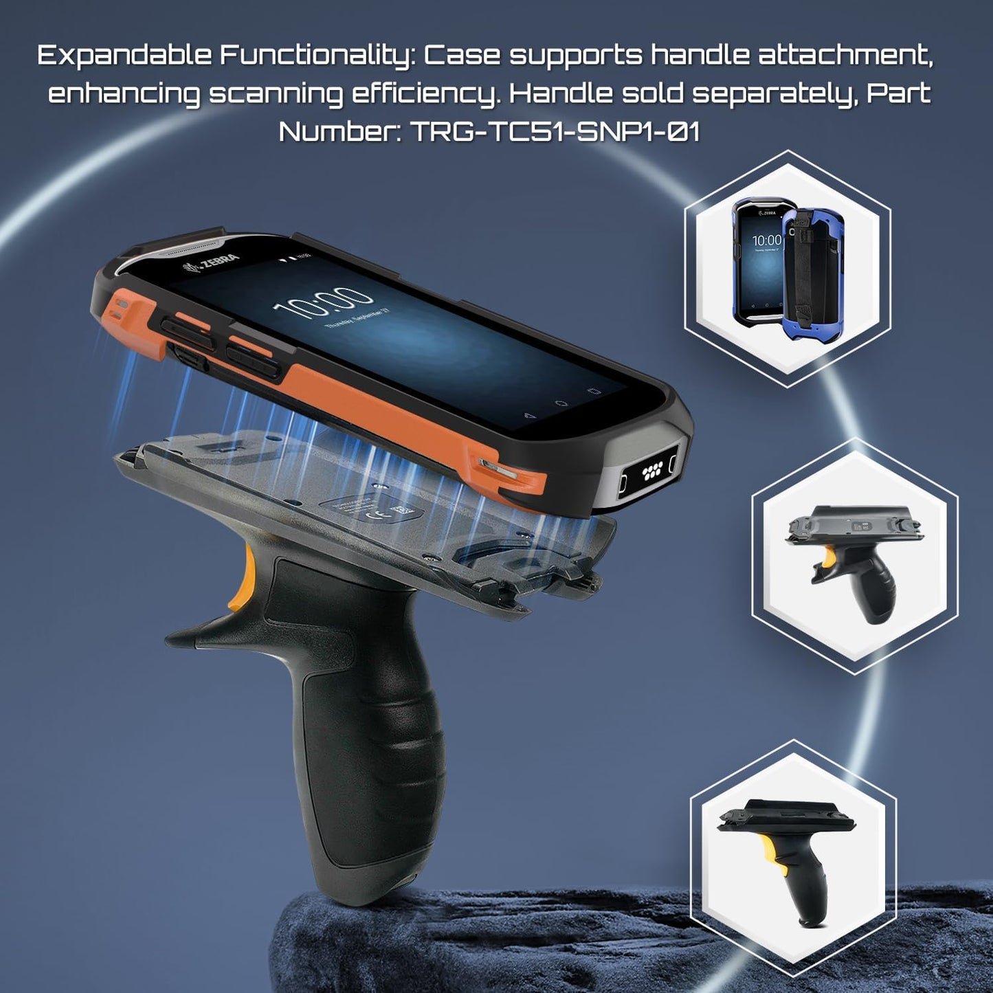 TC51 TC52 TC56 TC57 TC510K Case with Hand Strap - Protective & Ergonomic for Zebra Handheld Barcode Scanners SG-TC5X-EXO1-01 SG-TC5X-EXONHS-01 (Orange)