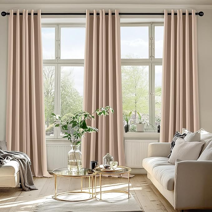 MIULEE Beige Blackout Curtains for Bedroom Living Room 90 Inches Long 2 Panels, Thermal Insulated Room Darkening Drapes Solid Grommet Top Noise Reduction Light Blocking Window Treatments 40x90 Inch