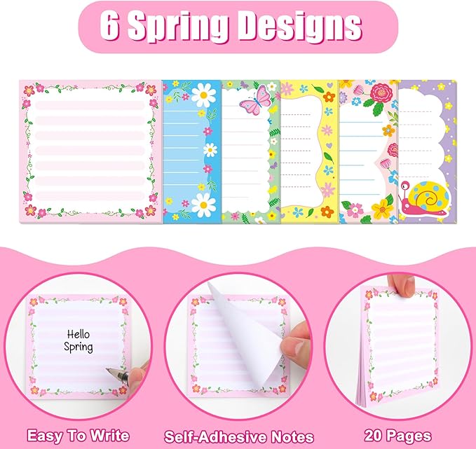 30 Pack Spring Flower Sticky Notes for Kids- 600 Sheets Spring Floral Notepads for Spring Appreciation Gifts Tea Party Gift Birthday Baby Shower Party Favor Spring Notes Message Reminder