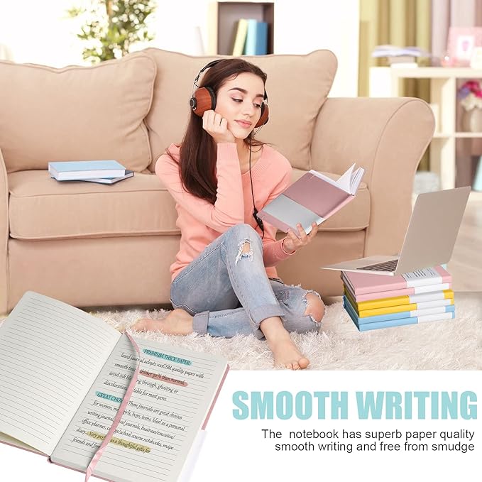 Lined Journal Notebook, (pink), 160 Pages, Medium 5.7 inches x 8 inches - 100 gsm Thick Paper, Hardcover