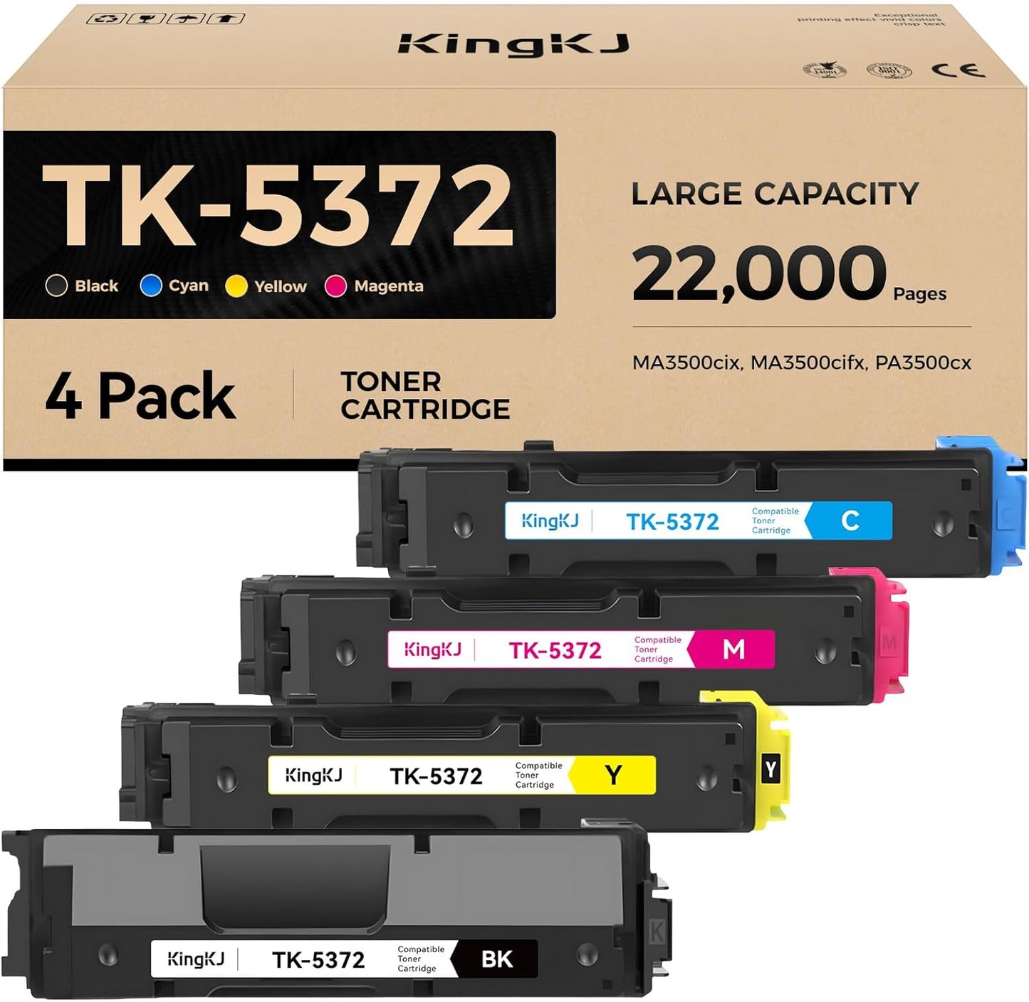 TK-5372 TK5372 Toner Cartridges 4-Pack High Yield Replacement for Kyocera TK-5372K TK-5372C TK-5372M TK-5372Y Compatible with Kyocera ECOSYS PA3500cx MA3500cix MA3500cifx Laser Printers Copy Ink CMKY