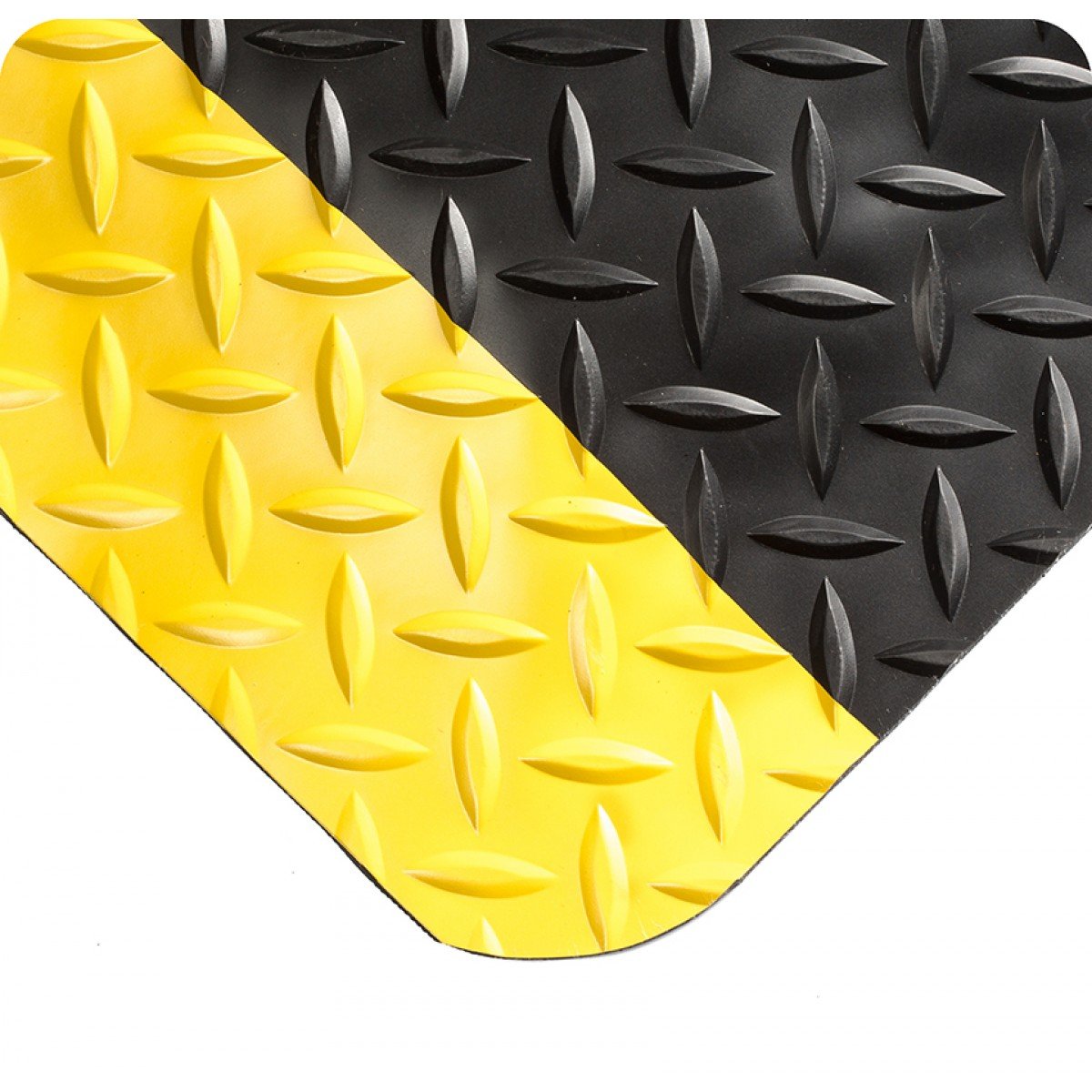 Wearwell 414.1516x2x61BYL Diamond-Plate SpongeCote UltraSoft Mat, 61' Length x 2' Width x 15/16" Thick, Black with Yellow