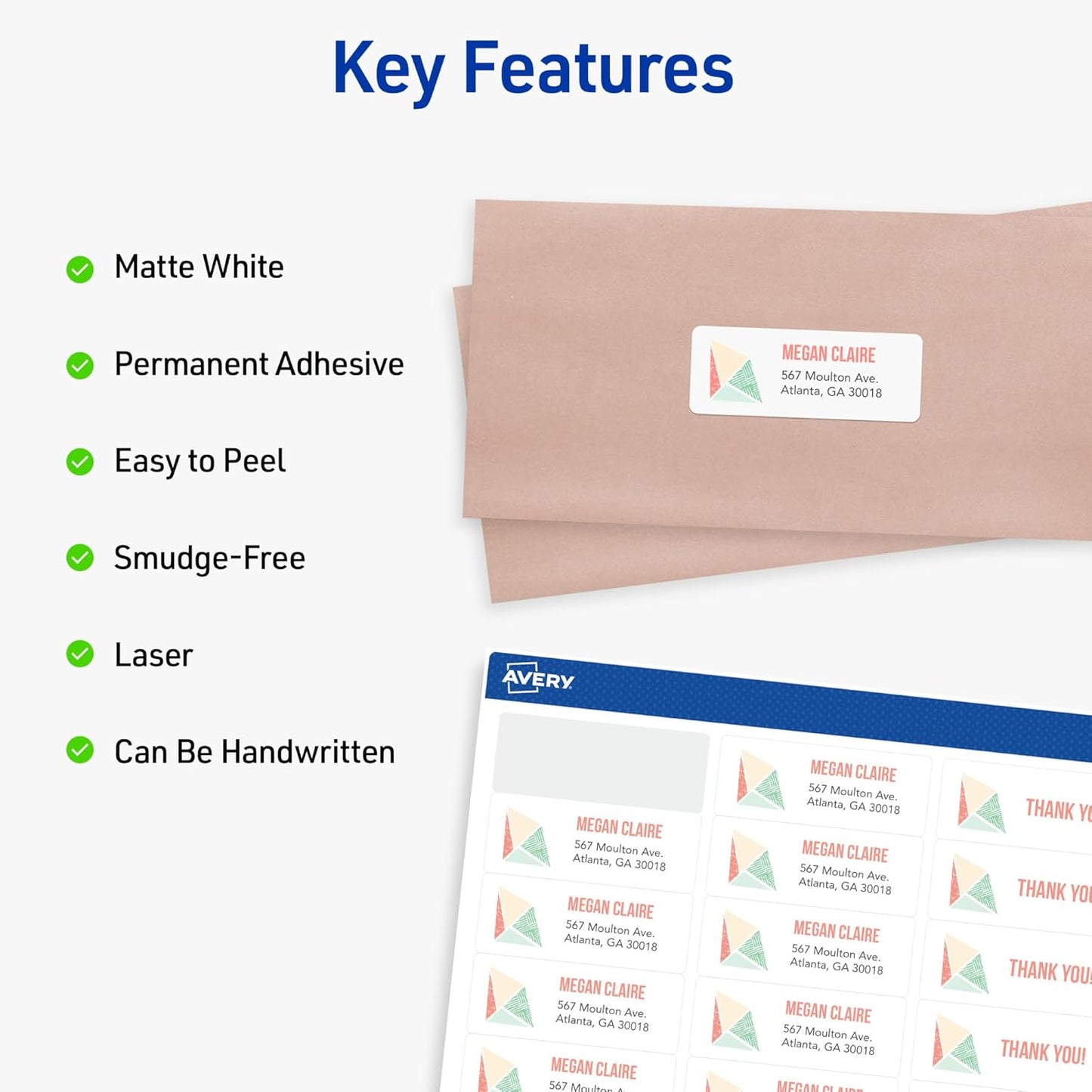 Avery Easy Peel Printable Address Labels with Sure Feed, 1" x 2-5/8" Customizable Stickers, White, 1,500 Blank Mailing Labels, Great for Mailing, Shipping, and More (2-Pack of 5260)