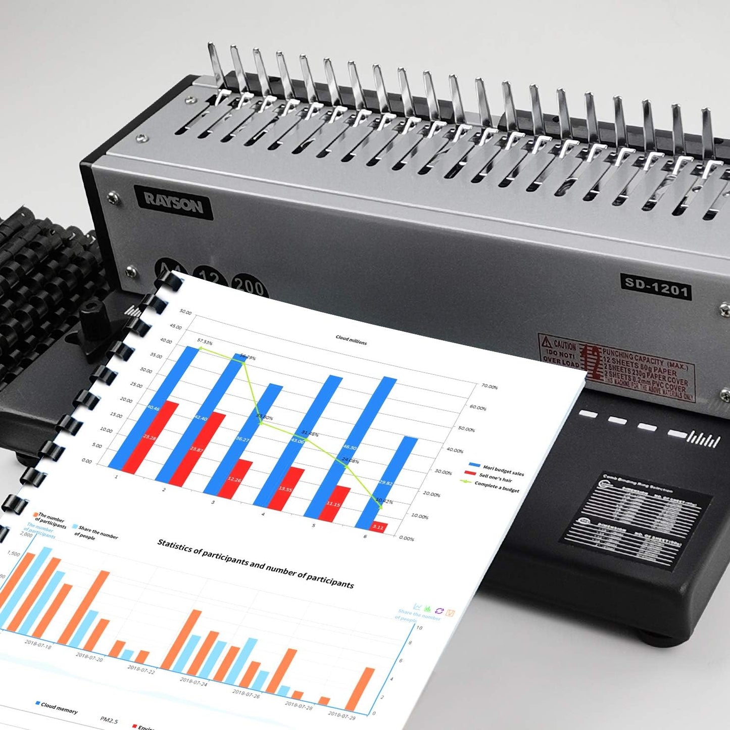 Rayson SD-1201 Binding Machine Punching and Binding with Combs Set - 21 Hole/ 200 Sheets Paper Comb Binder