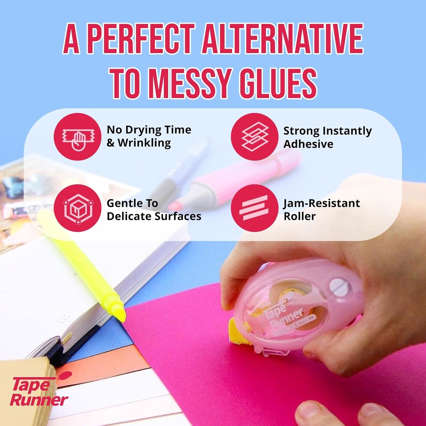 Tape Runner - Double Sided Adhesive with Dispenser Roller Included - Acid Free, Sticky, Clear & Transparent - Ideal for Scrapbooking, Crafts & More - Standard - (315 inches per cartridge) 20 Cartridge