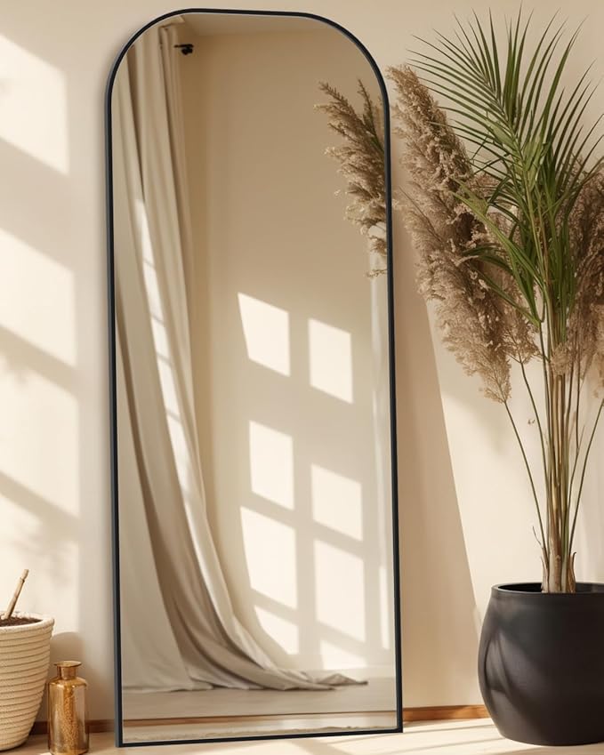 Antok Full Length Mirror, 71"x27" Floor Mirror Freestanding, Arched Floor Standing Large Mirrors Full Body Mirror with Stand for Bedroom, Hanging Mounted Mirrors for Living Room, Black