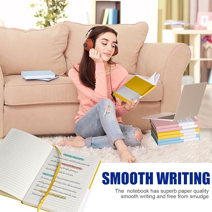 Lined Journal Notebook, 6Pack(bright yellow), 160 Pages, Medium 5.7 inches x 8 inches - 100 gsm Thick Paper, Hardcover