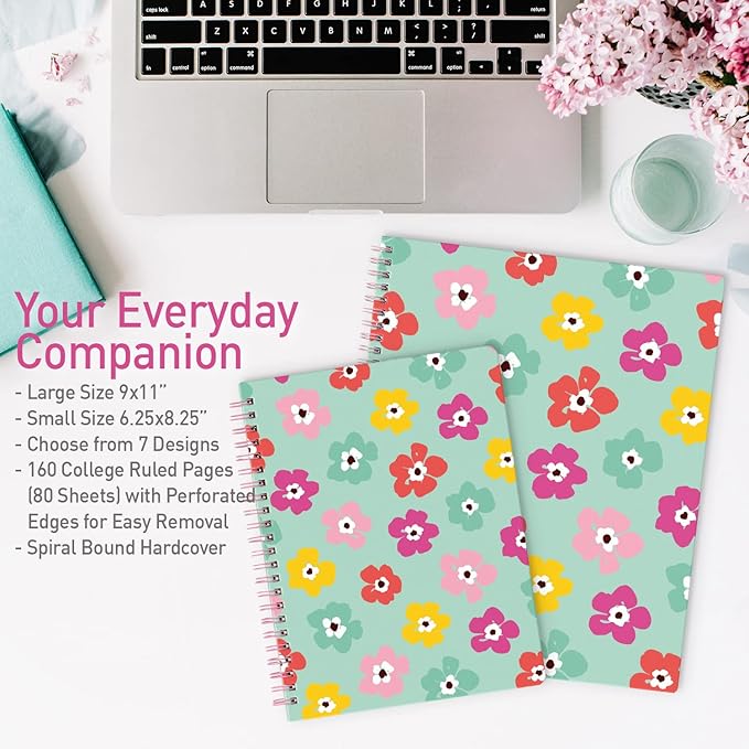 Sweetzer & Orange S&O Cute Spiral Notebooks - College Ruled Spiral Notebook with Pockets - Hardcover Notebook for Women - Cute Notebooks for School & Journal - 80 Double-Sided Pages, 6.25" x 8.25”