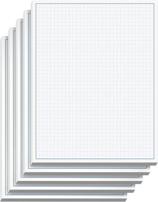 Graph Paper Pad for Blueprint Drawings, Drafting, Engineering Drawing, and Planning - Graph Paper 8.5x11 Blueprint Quadrille Grid Paper Pads with Blue Lines, High Brightness 50 Sheets (5-Pack)