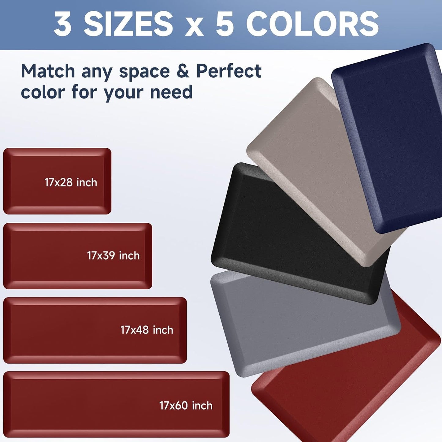 4/5 Inch Thick Kitchen Mat Anti Fatigue Mat Kitchen Rugs Kitchen Decor Non-Slip, Stain Resistant, Waterproof Kitchen Mats Desk Mat for Kitchen, Office, Workshop, Red, 17'' x 60''