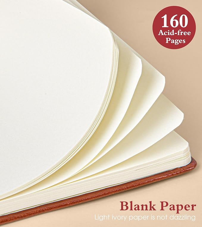 Blank Journal Notebook for Women Men,160 Pages,Inner Pocket,A5 Hardcover Sketchbook for Drawing, Sketch book, Unlined Notebooks for School,Work,Travel Journals for Writing 5.8"x8.5" (Brown)