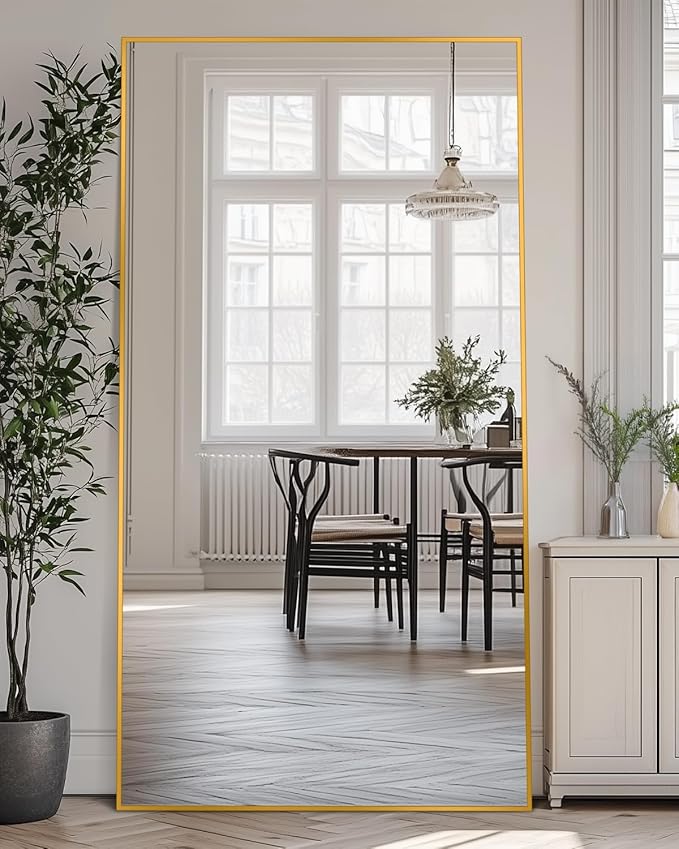 Antok Full Length Mirror, 76"x34" Floor Mirror, Floor Standing Freestanding Full Body Mirror with Stand for Bedroom, Hanging Mounted for Living Room Cloakroom, Gold