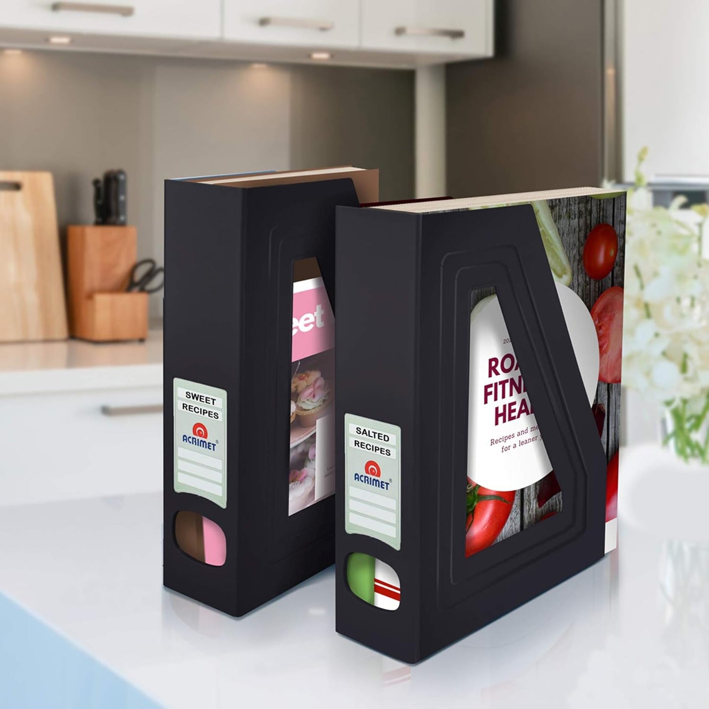 Acrimet Magazine File Holder, Durable Rack, Space-Saving Organizer (Plastic) (Black Color) (2 pack)