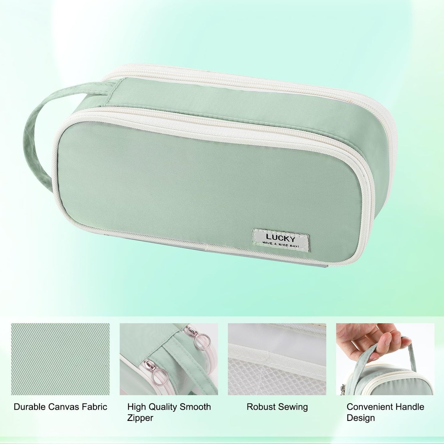 Pencil Case Large Zipper Pencil Pouch for Girls Kids Teens Adults Aesthetic Pencil Bag Stationery Organizer Pencil Case with Handle for School Green