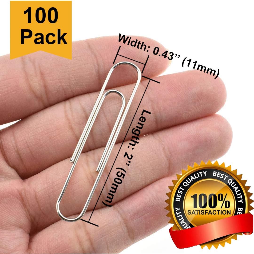 Vinaco Paper Clips Smooth Silver, 100 Pack Paper Clips Large 2Inch (50mm), Durable & Rust Resistant Coating. for Office, School Document Organizing