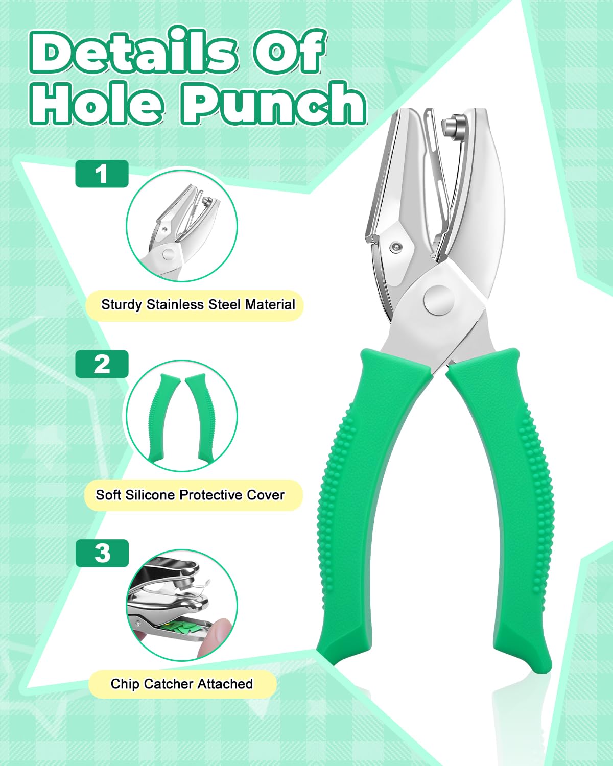 UCEC 2Pcs 1/6" Square and 1/4" Triangle Shape Handheld Metal Hole Punch Set, Small Triangle and Square Hole Puncher with Grip Back to School Supplies for Handmade DIY Craft in Home Office Classroom