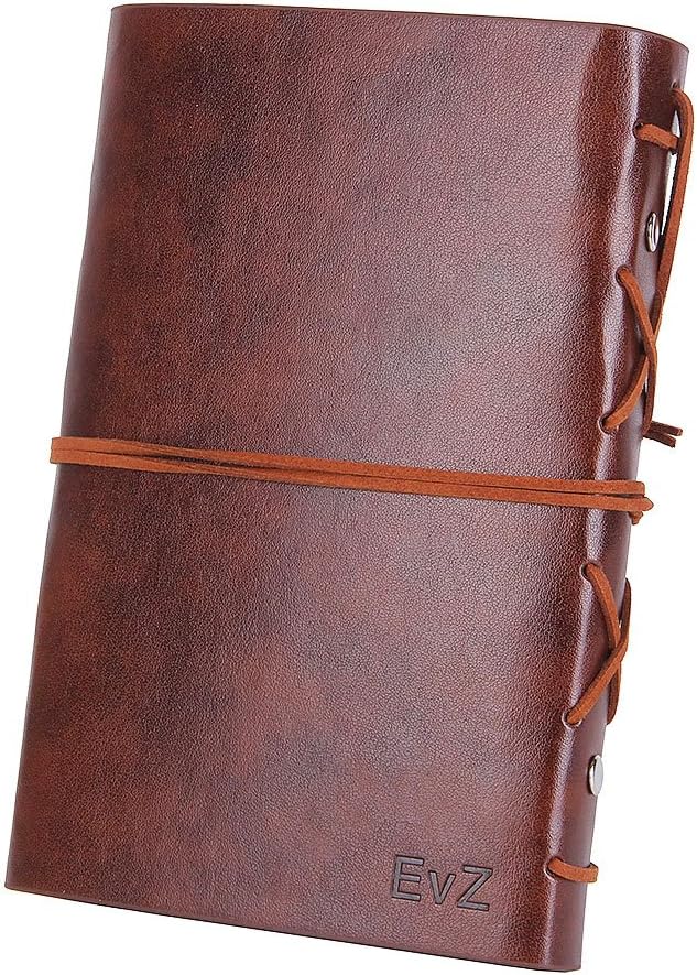 EvZ Leather Writing Journal Notebook, 7 Inches Vintage Nautical Spiral Blank String Diary Notepad Sketchbook Travel to Write in, Unlined Paper, Retro Pendants, Classic Embossed, Retro Coffee