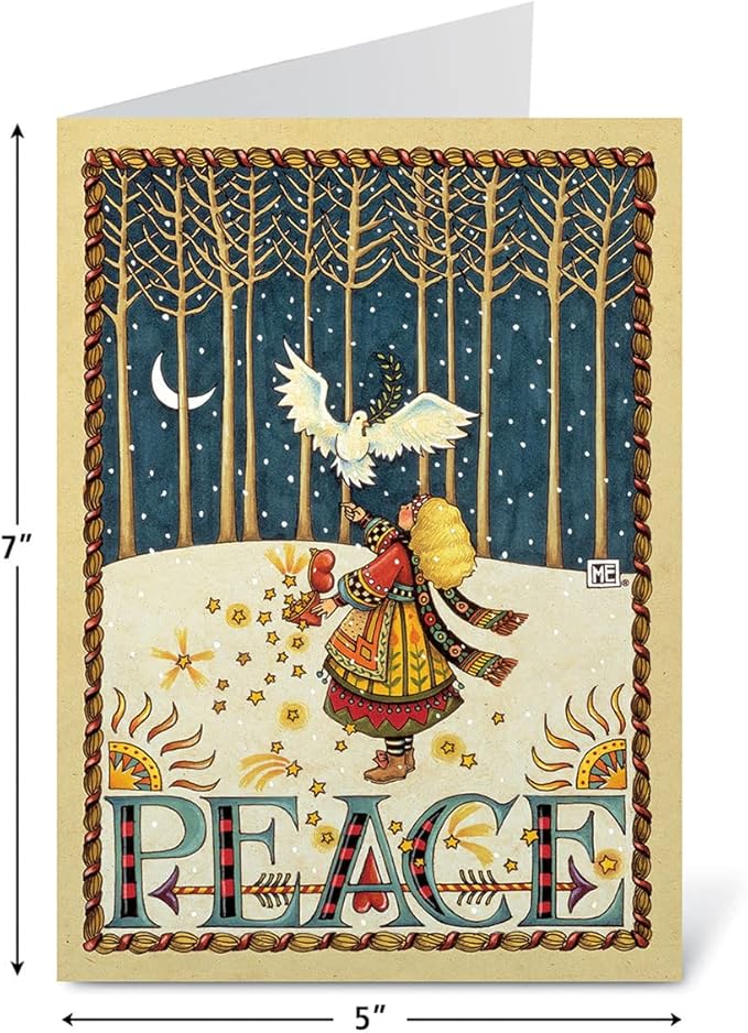 Current Peace Dove Personalized Christmas Greeting Cards Set © Mary Engelbreit - Set of 18 Large 5 x 7-Inch Folded Cards, Themed Religious Holiday Card Value Pack, Envelopes Included