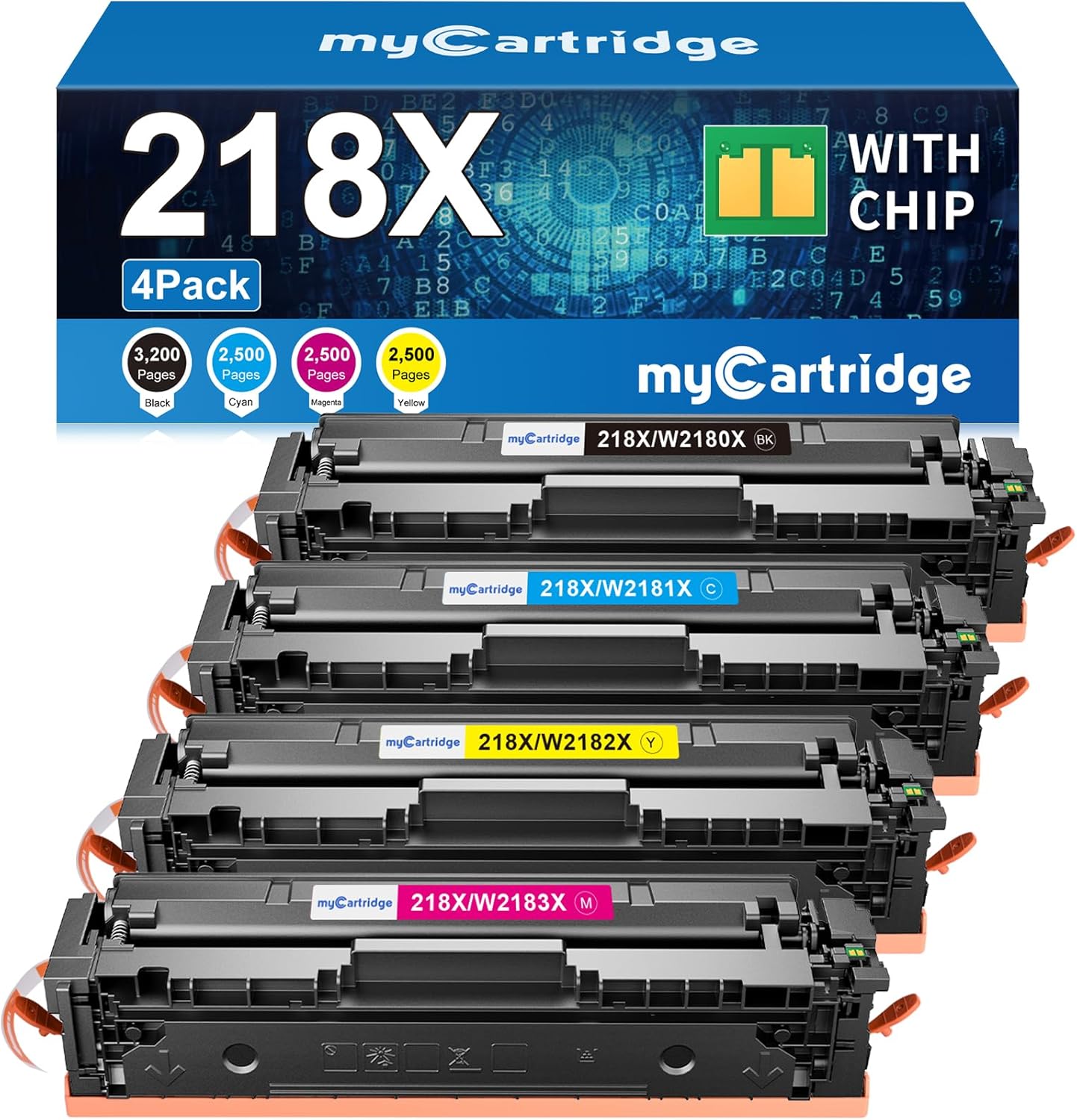218X Toner Cartridges 4 Pack High Yield (with Chip) Compatible Replacement for HP 218X 218A for Color Laserjet Pro 3201dw MFP 3301fdw 3301cdw 3301sdw Printer Ink W2180X W2180A (BCMY, 4-Pack)