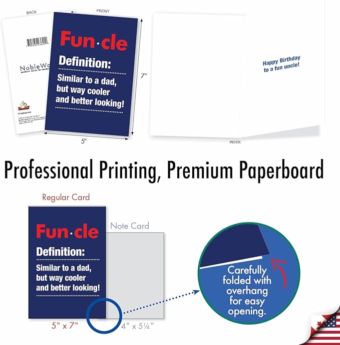 NobleWorks - 1 Funny Happy Birthday Notecard - Uncle Humor Greeting Card with Envelope - Funcle C7232BDG