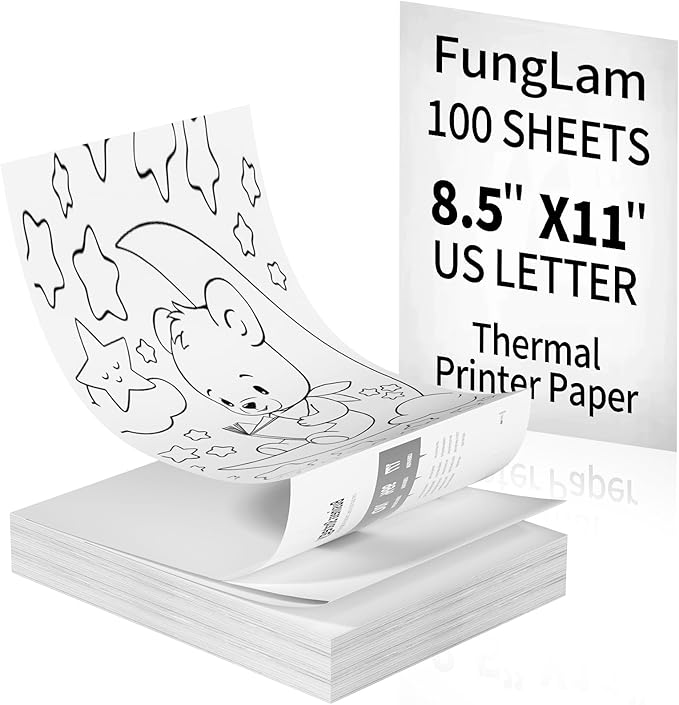 Thermal Printer Paper 8.5” x 11”, Thermal Papers, Continuous Thermal Printer Paper, Multipurpose Thermal Paper for JADENS/Itari/M08F/A40Portable Thermal Printers,100 Sheet.