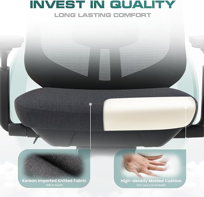 COLAMY Ergonomic Mesh Office Chair,High Back Computer Executive Desk Chair,Lumbar Support with Adjustable Headrest and 4D Arms, Slide Seat, Tilt Lock-Black