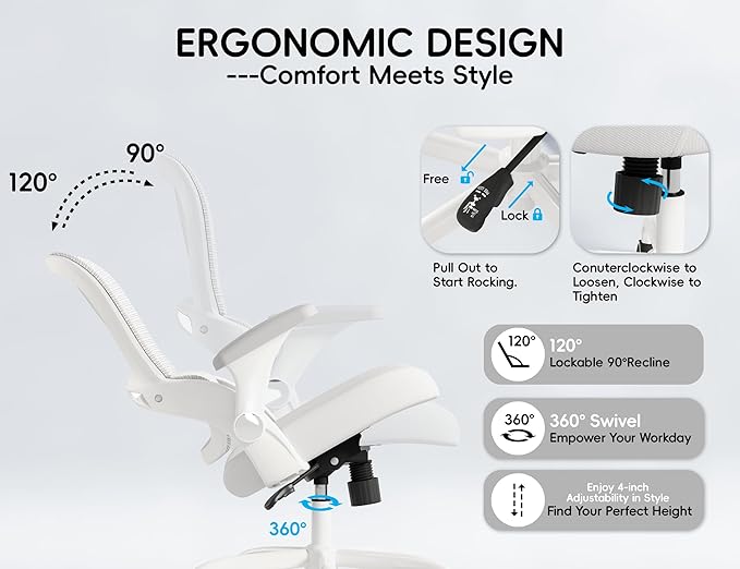 TRALT Office Chair - Ergonomic Office Chair with Back Support, Home Office Desk Chairs, Comfy Desk Chair, Computer Chair, 330lbs Wide Seat Big and Tall Office Chairs for Gamers(White)