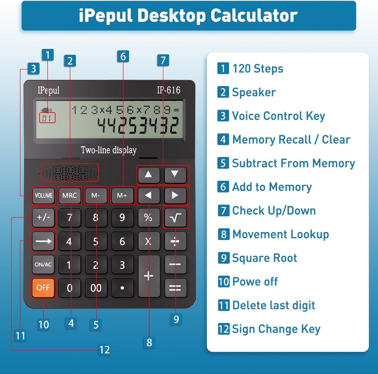 Calculators Desktop, Desk Calculator with Large 2 Line Display, Talking Basic Calculator with Big Button & Adjustable Volume, 4 Function Calculators for Business, Students, Office Supplies(Black)