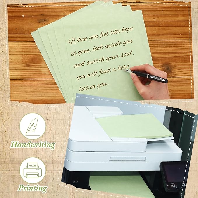 Epakh 200 Sheets Old Age Parchment Paper 8.5 x 11 Inch Standard Letter Vintage Colored Old Parchment Semblance Double Side Printing Paper (Green)