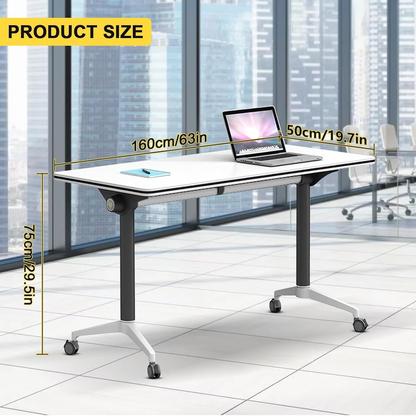 Conference Room Table with Flip-Top Design for Dynamic Meetings, Business Table Computer Desk with Heavy-Duty Frame,Foldable Seminar Meeting Tables for Home Office (4, E, 61IN)